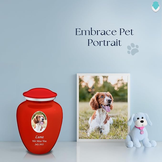 Geturns Embrace Personalized Picture Urn for Small Pets I Bright Red Photo Cremation Urns for Dogs and Cats I 44 lbs