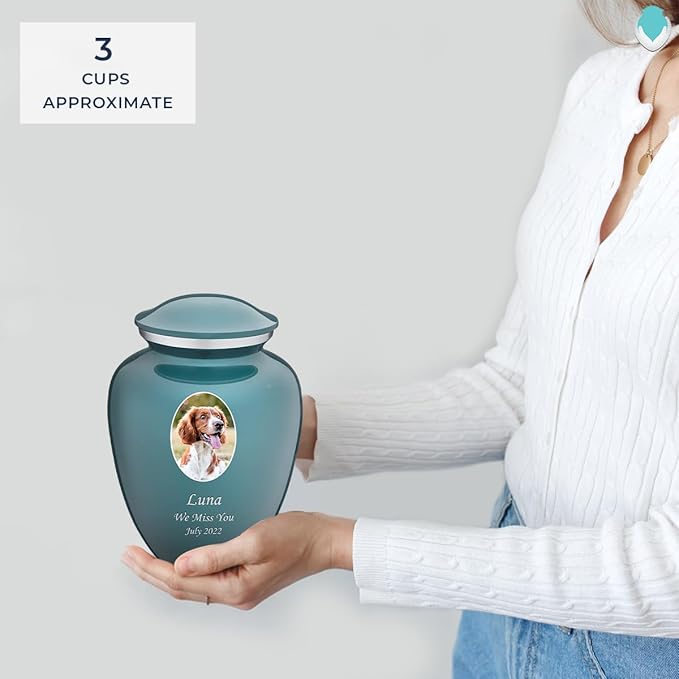 Geturns Embrace Personalized Picture Urn for Small Pets I Teal Photo Cremation Urns for Dogs and Cats I 44 lbs