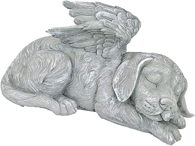 Pssopp Gifts Figurine Pet Memorial Stone for Cemetery Memorial Bereavement Gifts Figurine to Cherished Pets (Angel Dog)