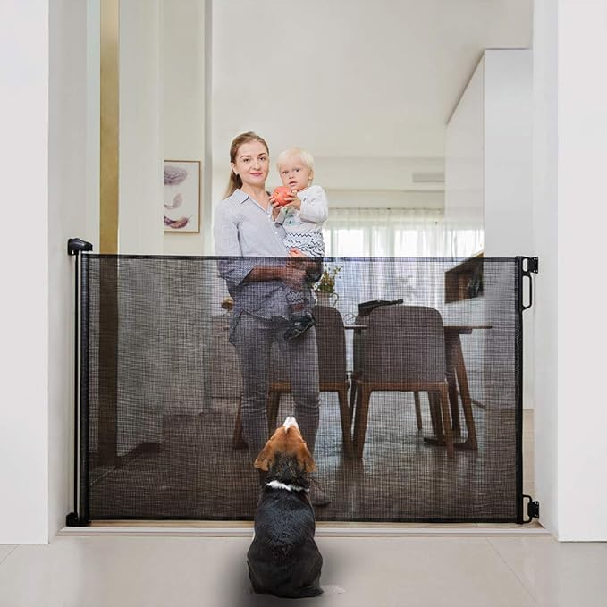 EasyBaby Extra Wide and Extra Tall Retractable Baby Gate Extends up to 71" Wide, 39.3" (100cm) Tall, Black/Pet Retractable Gates for Stairs, Doorways, Hallways, Indoor and Outdoor