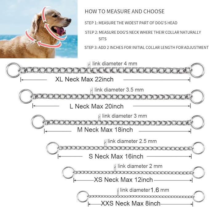 Silver Dog Choker Collar for Large Dogs Heavy Duty Metal Slip Dogs Chain Collars Martingale Training Collars for Small Medium Large Breed Pets, X-Large