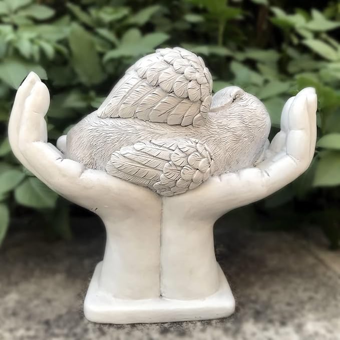 Personalized Dog Pet Grave Markers Memorial Angel Statue Stone with in God's Hands, Dog Pet Headstone Garden Stone，in Loving Memory of A Pet Lost Gift, 7 Inch(H)