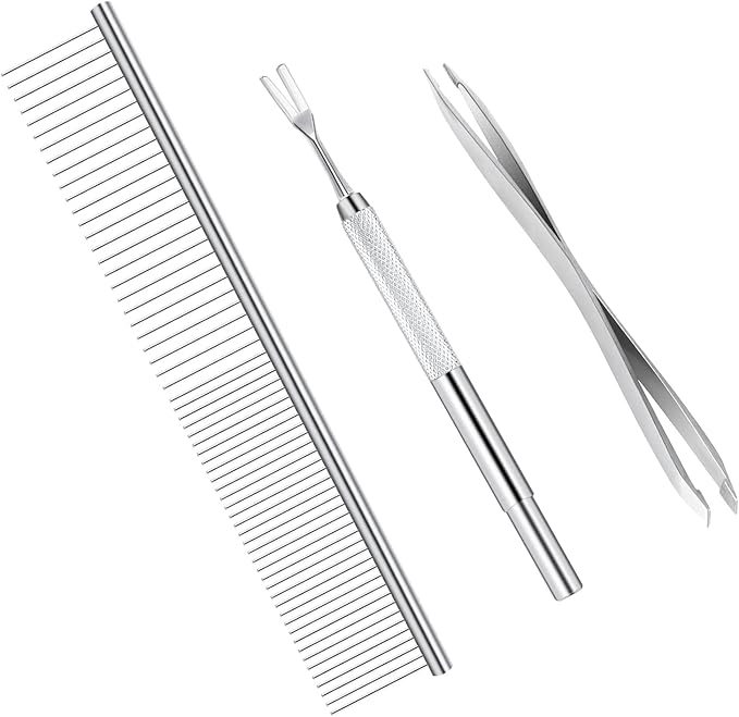 BWOGUE Premium Tick Removal Kit for Dogs and Cats - Stainless Steel Tool with Comb, Easily Removes Ticks and Fleas
