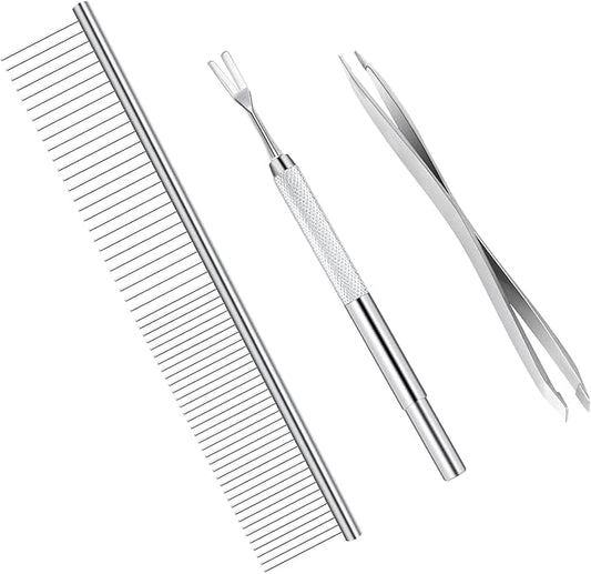 BWOGUE Premium Tick Removal Kit for Dogs and Cats - Stainless Steel Tool with Comb, Easily Removes Ticks and Fleas