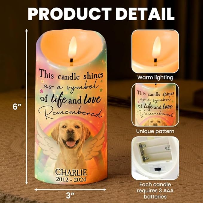Custom Pet Photo Led Candle Decor Gift for Dog Mom Dog Dad Cat Mom Cat Dad Christmas Remembrance Memorial Sympathy Gifts