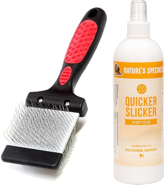 RYAN'S PET SUPPLIES Double Sided Flex Slicker Brush, Large - Quicker Slicker Detangling and Conditioning Spray, 16 oz