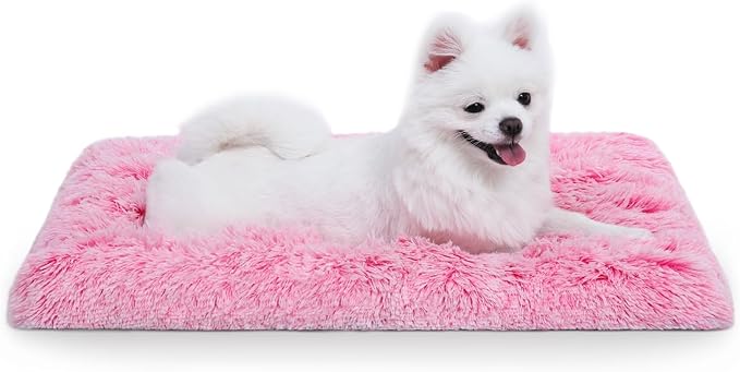 Vonabem Medium Dog Bed Crate Pad 30 inch,Washable Pink Plush Soft Puppy Beds Cute,Pet Mats for Sleeping