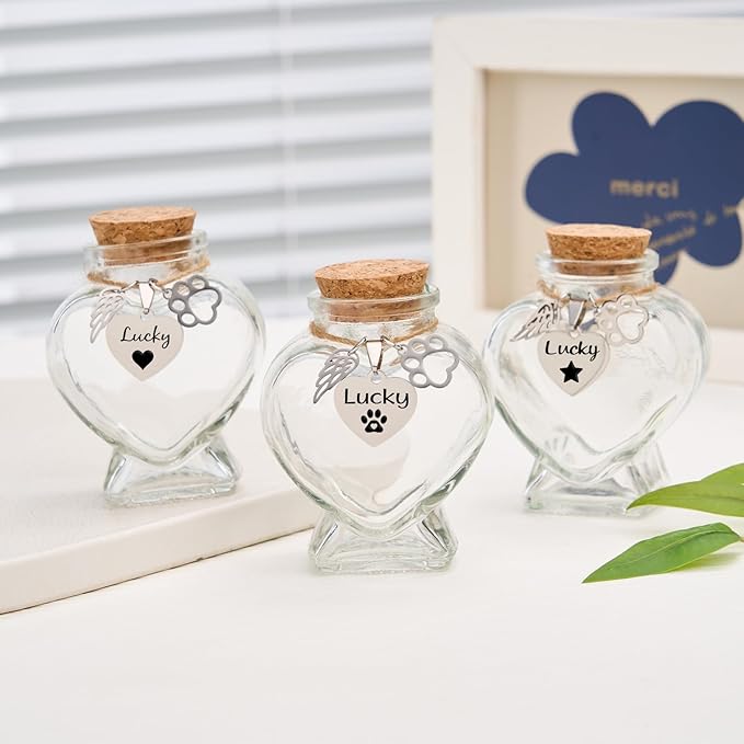Pet Memorial Bottle for Pet Hair,Keepsake for Dog Hair with Heart Shape Glass,Pet Fur Memorial Fur Urn (Heart)
