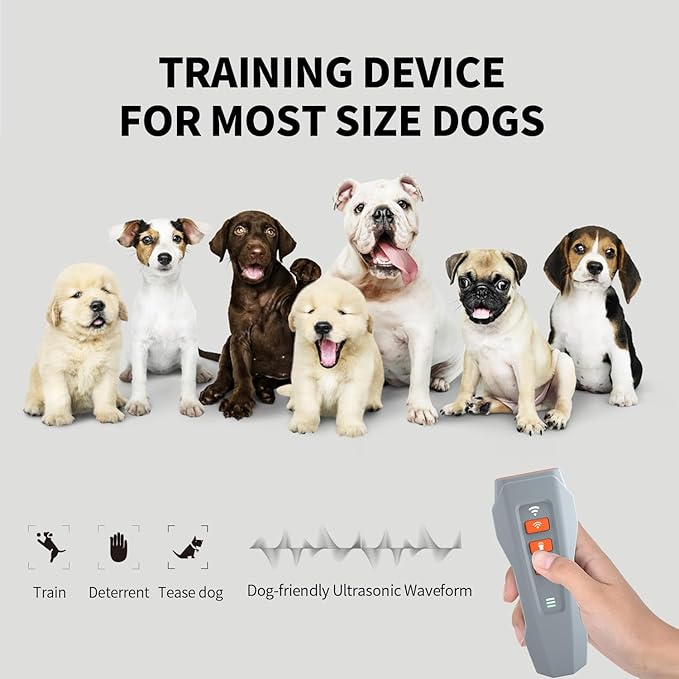 Dog Bark Deterrent Device, 3X Ultrasonic Anti Barking Device for Dogs, 50FT Range Stop Neighbor's Dog Barking, Safe & Humane Rechargeable Dog Training Tool Indoor Outdoor with Flashlight (black)