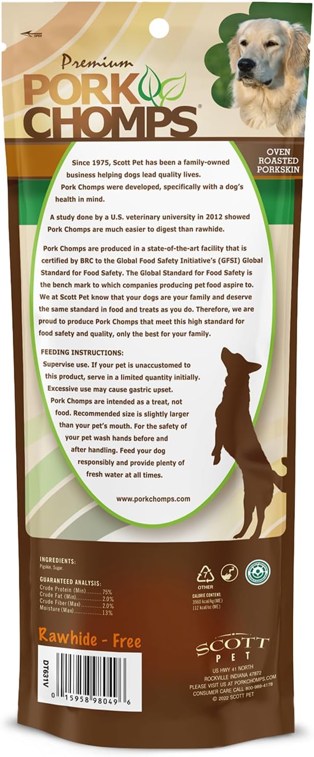 Pork Chomps Roasted Pressed Pork Skin Dog Chew, 7-inch Bone, 1 Count (Pack of 3)
