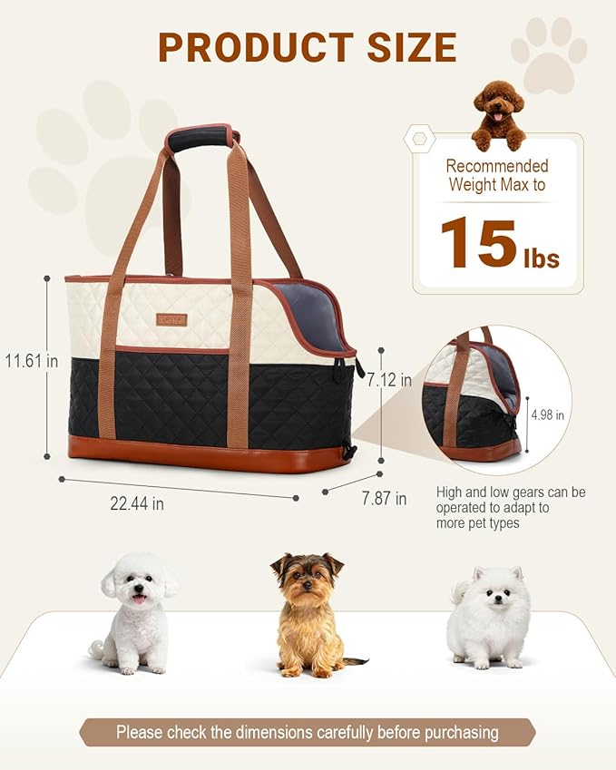 Lekereise Fashion Dog Carrier Soft-Sided Small Cat Handbag Up to 15lbs Waterproof PU Leather Puppy Carrying Pet Tote Bag with Pocket for Outdoor Travel Walking Hiking Shopping