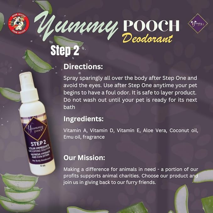 Yummy Pooch Dog Deodorant Hypoallergenic (No Scent) - All-Natural 2-Step Odor Control & Coat Hydration - Includes Bandana & Travel Bag - Made in The USA - 8 oz and 4oz