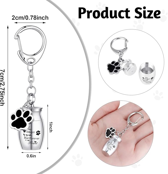 Tudomro Cremation Pet Dog Urns Keychain for Ashes with Storage Bag Stainless Steel Small Cat Paw Memorial Keepsake Jewelry