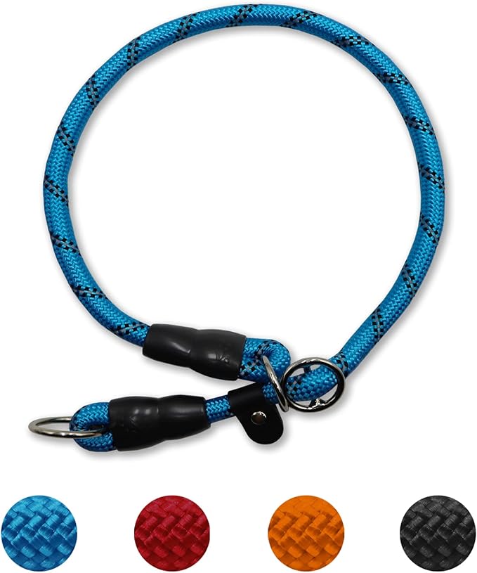 LOS ANDES Dog Slip Collar with Slidable Stopper, No Pull Choker Training Martingale Collar for Small Medium Large Dogs, Nylon, Blue-Reflective, M (19 in x 10 mm)