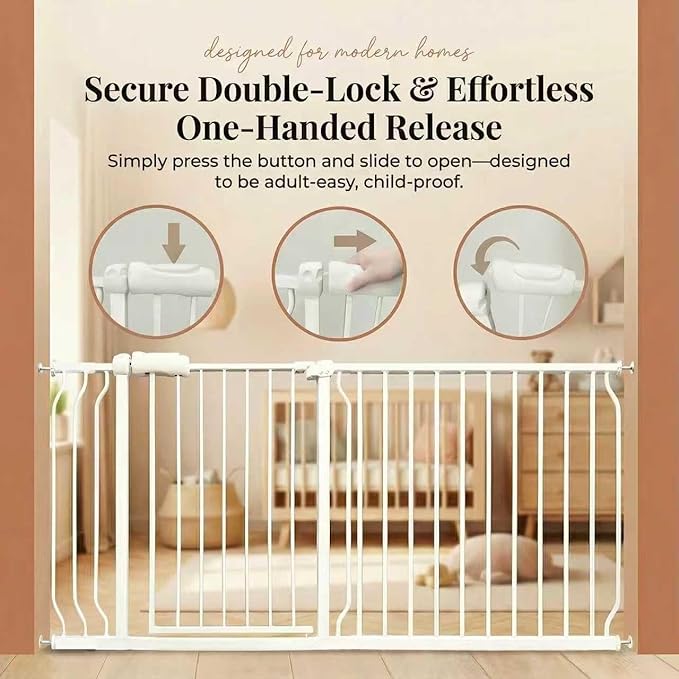 Narrow Baby Gate for Stairs 25-28 Inch Dog Gate for Doorways Hallway, Pressure Mounted Walk Through Gates, Indoor Safety Child Gates for Kids or Pets White
