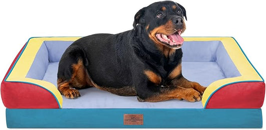 Comfort Expression Orthopedic Dog Bed for Extra Large Dogs 45x35 Inch, Waterproof Egg Crate Foam XL Pet Bed with Removable Bolsters, Dog Couch with Washable Cover & Non-Slip Bottom, Funfetti Fiesta