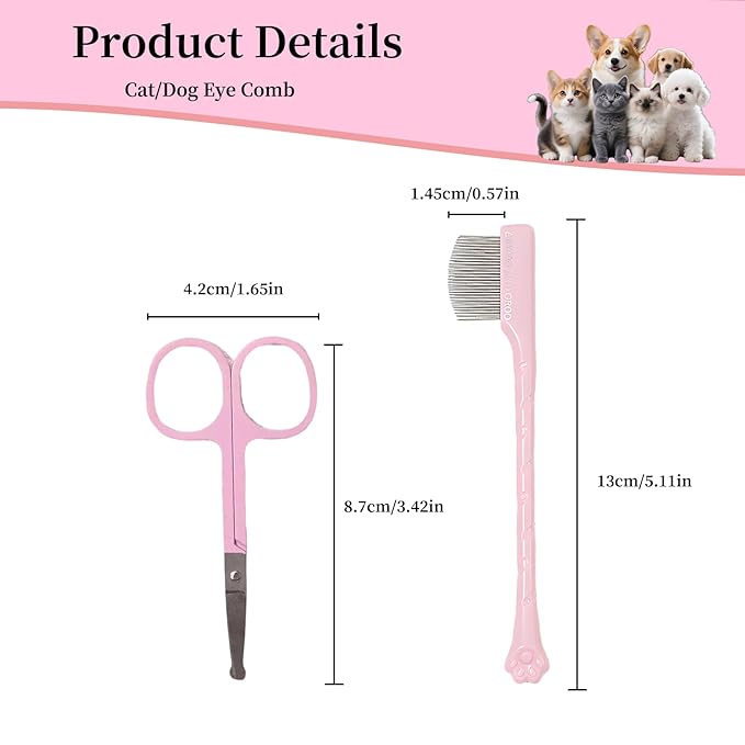 2 Pack Stainless Steel Dog Eye Comb - Small Design for Pet Facial & Paw Grooming, Round-Tip Arc Teeth, ABS Handle, Puppy Flea Brush, Fit Yorkie, Shih Tzu, Maltese, Maltipoo, Pomeranian, Cat