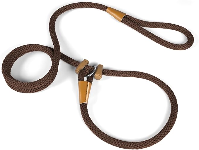 FASTFOX Dog Training Leash, 6ft x 1/2 Inch Slip Lead Loop for Small Medium Large Dogs, No Pull 3-in-1 (Brown)