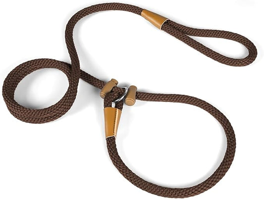 FASTFOX Dog Training Leash, 6ft x 1/2 Inch Slip Lead Loop for Small Medium Large Dogs, No Pull 3-in-1 (Brown)