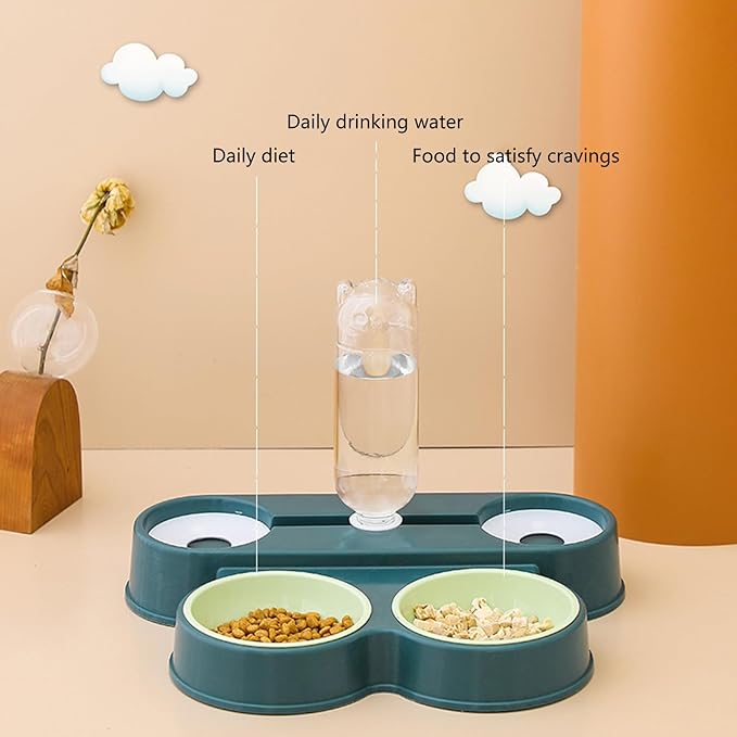 Dogs Bowl Automatic Cats Food Bowl 4 in 1 Pet Food Feeders with Automatic Water Bottle Bowl Double Bowl Pet Food and Water Dispenser Set