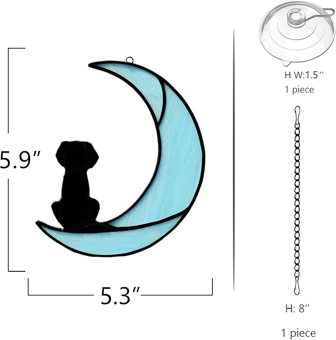 BOXCASA Loss of Dog Sympathy Gift,Stained Glass Dog on Moon Suncatcher Gifts,Black Dog Memorial Gifts for Pet Loss Gifts,Pet Sympathy Gifts for Dog Lovers