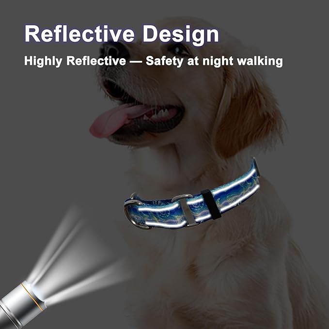 Reflective Martingale Collar for Dogs Nylon Training Collar with No Buckle, No Pull Adjustable Dog Collar for Large Dogs（Blue Starfish，L）