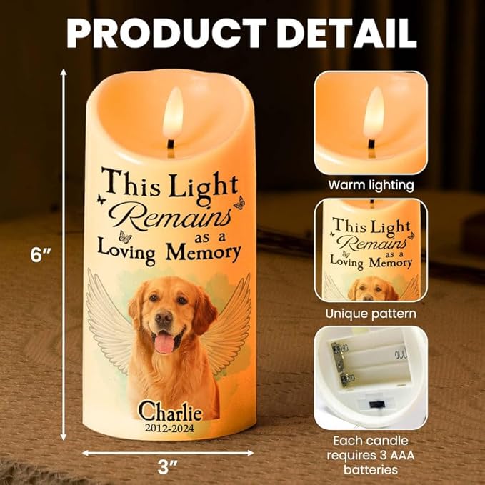 Custom Pet Photo This Light Remains Loving Memorial Dog Cat Memorial Led Candle Gifts Every Time Miss Me Light This Up Candle Gift for Loss of Dog Cat Mom Dad