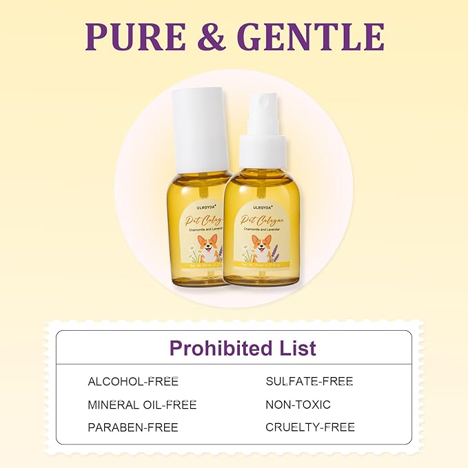Calming Pet Cologne Spray, Lavender & Chamomile Dog Perfume, Soothing Grooming for Dogs and Cats, Anxiety Relief, Alcohol-Free Sensitive Skin Formula, Between Baths Freshener, 2.37 fl oz