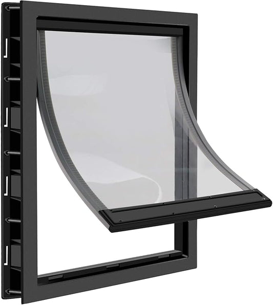 CEESC Dog Door with Soft Transparent Magnetic Flap and Snap-in Closing Panel, Premium PVC Plastic Pet Door for Small Medium Dogs and Puppies(L,Black)
