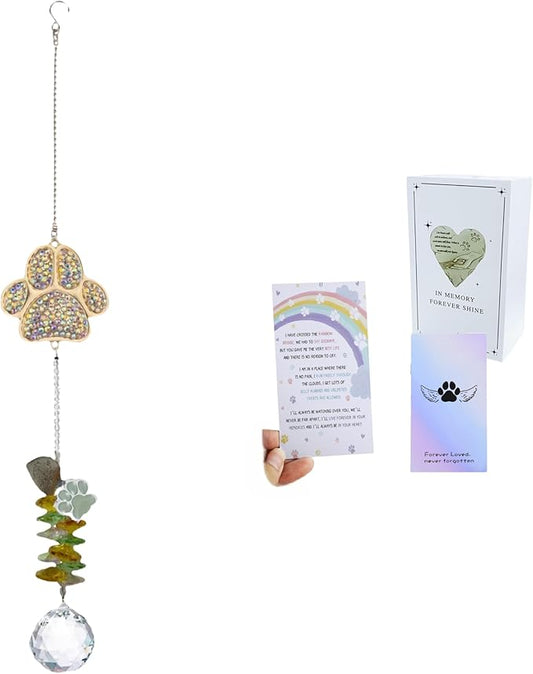 Pet Memorial Suncatcher for Loss of Dog/Cat:Rainbow Prism Sympathy Gift, Crystal Rainbow Maker with Engraved Paw Print, Sympathy Gift for Loss of Pet, Garden & Window Hanging Keepsake