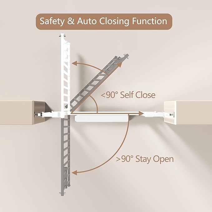 55.1" Extra Tall Cat Gate for Stairs, 26.1-29.7" Wide Auto Close Cat Gate Indoor for Doorway/Hallways/Kitchen, No Drilling High Pressure Mounted, 1.37" Narrow Bar Spacing, White