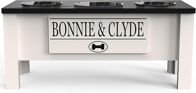 GTW Elevated 3 Bowl Dog Feeding Station - Customized Triple Stand for Large Dogs - Includes Storage & Stainless Steel Bowls (Large, Black)