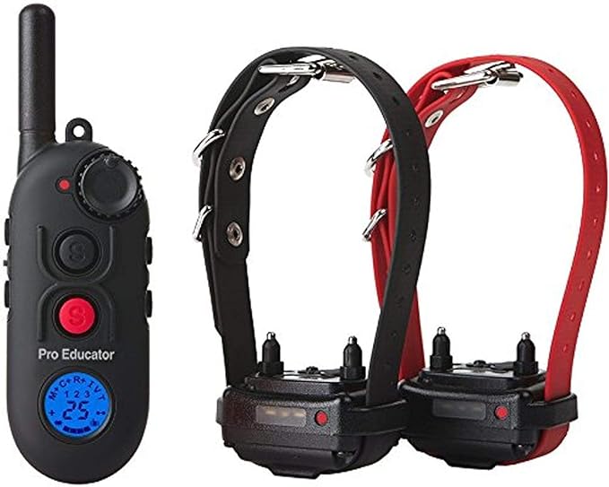 Educator Pro 1/2 Mile Dog Training Collar with Ergonomic Remote, Safe Humane Vibration Stimulation, Pavlovian Tone, Waterproof, Odorproof Biothane Collar, Night Light, Rechargeable, 2 Dog, Black