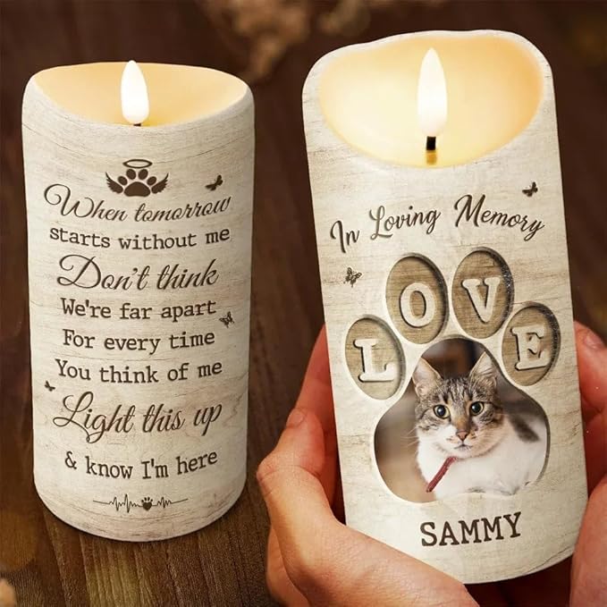 Custom Pet Photo Memorial Dog Cat in Heaven Led Candle Gift for Dogs Mom Cats Mom Pet Owners Memorial Sympathy Led Candle Decor Birthday Christmas Gift for Loss of Dog Cat in Heaven Gifts