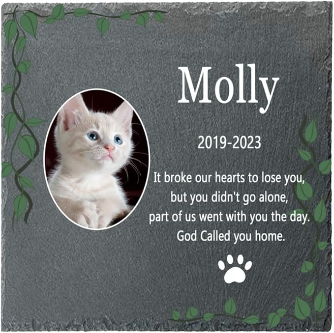 Cat Memorial Garden Stone Personalized, Personalized Pet Memorial Stone Gift with Photo, Customized Pet Memorial Gifts for Loss of Dog Cat, Pet Grave Marker Headstone