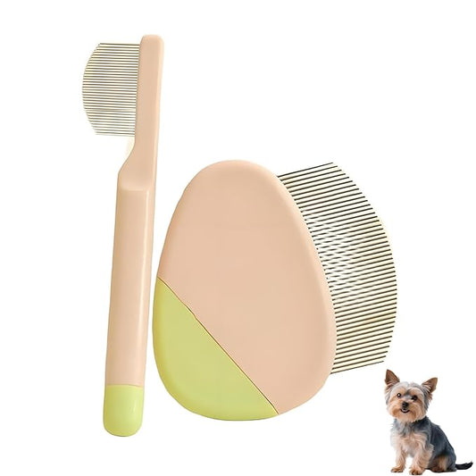 2 Pack Stainless Steel Dog Eye Comb - Small Design for Pet Facial & Paw Grooming, Round-Tip Arc Teeth, ABS Handle, Puppy Flea Brush, Fit Yorkie, Shih Tzu, Maltese Maltipoo Pomeranian