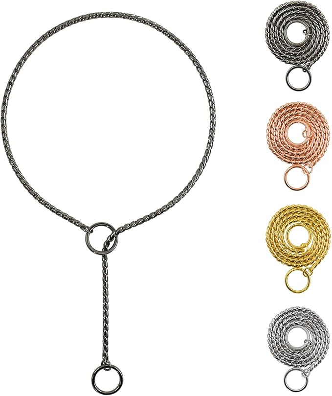 Heavy Duty Dog Choke Collar Slip Dog P Chain Snake Collar Plating Anti-Rust Dog Training Collars for Small Large Dogs Black/Gold/Silver/Rose Gold 15.5in-29.5in(25.5in, Black)