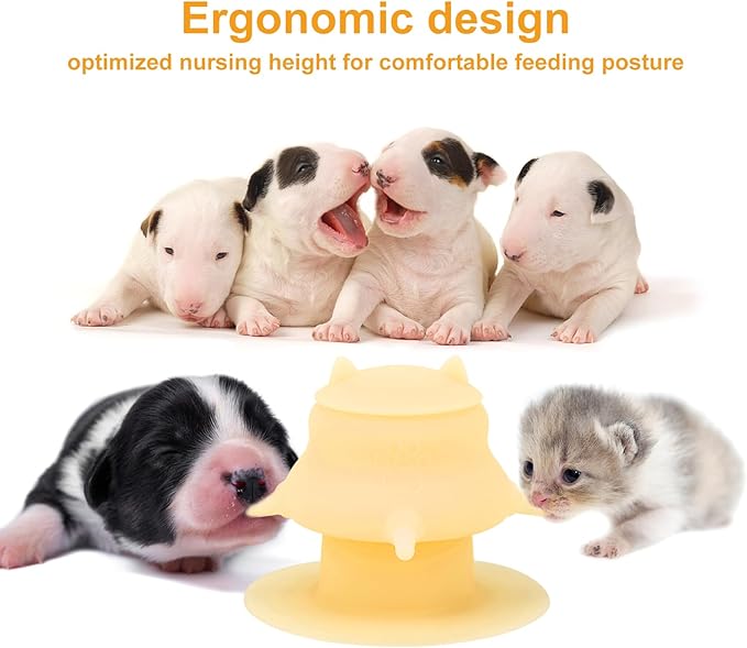 Puppy Milk Feeder,Dispenser Food Grade Silicone with 4 Dummy Nipples 230ml Capacity,Leak Proof Ideal Height Strong Suction,Puppy Milk Feeding Station for Newborn Dogs(Orange)