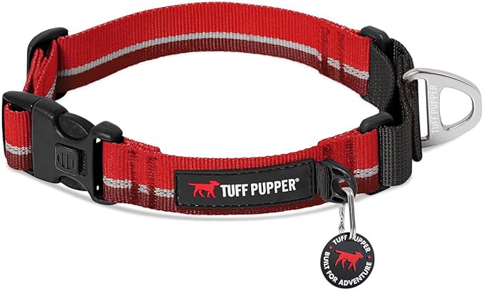 Tuff Pupper Martingale Collar for Dogs | Gentle Nylon Limited Cinch is Perfect for Training | Durable Locking Buckle | Reflective for Safer Night Walking | Sizing for All Breeds (Red, X-Small)