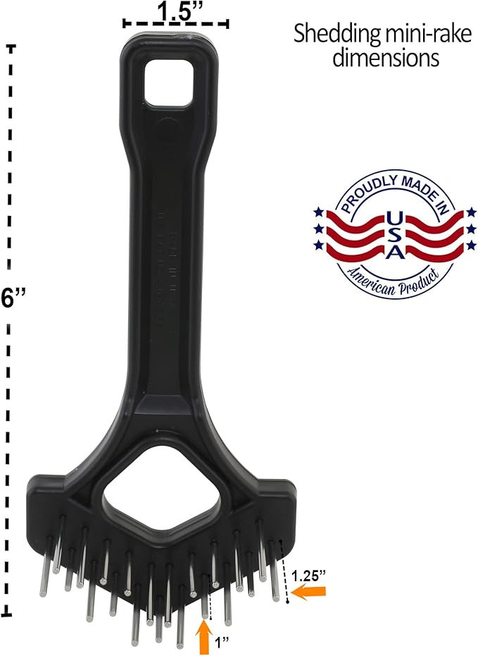 Undercoat Mini-Rakes for Effective Dematting and Grooming Dogs and Cats has V-Shape Head and Double Row, Stainless-Steel Rotating Teeth (Shedding Mini-Rake)