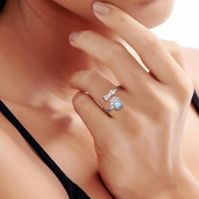Sterling Silver Urn Ring for Dog Ashes: 925 Paw Print Memorial Dog Urn Rings Cremation Jewelry Keepsake Remembrance Gifts for Women Pet Lovers