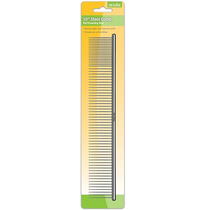 Andis 65725 Stainless-Steel Comb for Knots, Mats & Loose Hair Removal - Effective Dematting Tool Comfortable, Lightweight, Portable & Safe for Dogs, Cats & Pets – Silver, 10-Inch