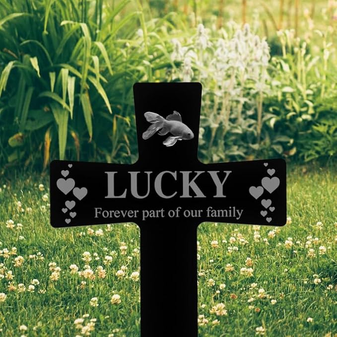 Personalized Fish Memorial Stake Custom Fish Photo Forever Part of Our Family Metal 12x12 inch Pet Grave Marker Fish Loss Gift Sympathy Gift for Fish Lover (Style 8)