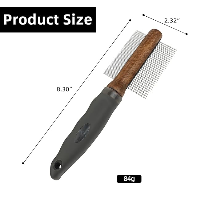2-in-1 Dog Dematting&Deshedding Comb with Wooden Handle Double-Sided Fine&Wide Tooth Dematting Comb Pet Flea Comb for Dogs and Cats Gentle Remove Loose Hair Tangles Dirt Fleas