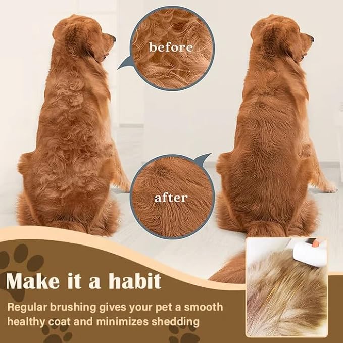 2-IN-1 Pet Self-Detangling & Grooming Comb, Pet Hair Removal Comb, One-touch Release Button, Soft Pet Grooming Brush, Easy to Removal Loose Undercoat,Matted Fur & Tangles, Gentle Hair Comb (1 PC)