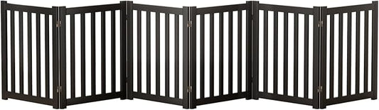 6-Panel Solid Wood Dog Gate - Freestanding Folding Pet Gate for Doorways, Stairs, Indoor, 24" Height, No Installation Needed, Black