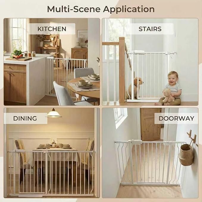 Narrow Baby Gate for Stairs 25-28 Inch Dog Gate for Doorways Hallway, Pressure Mounted Walk Through Gates, Indoor Safety Child Gates for Kids or Pets White
