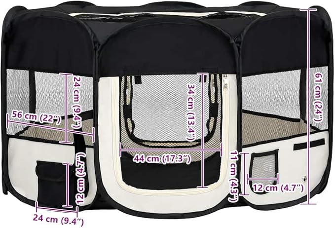 vidaXL Dog Playpen Black and Cream Polyester Foldable Dog Playpen