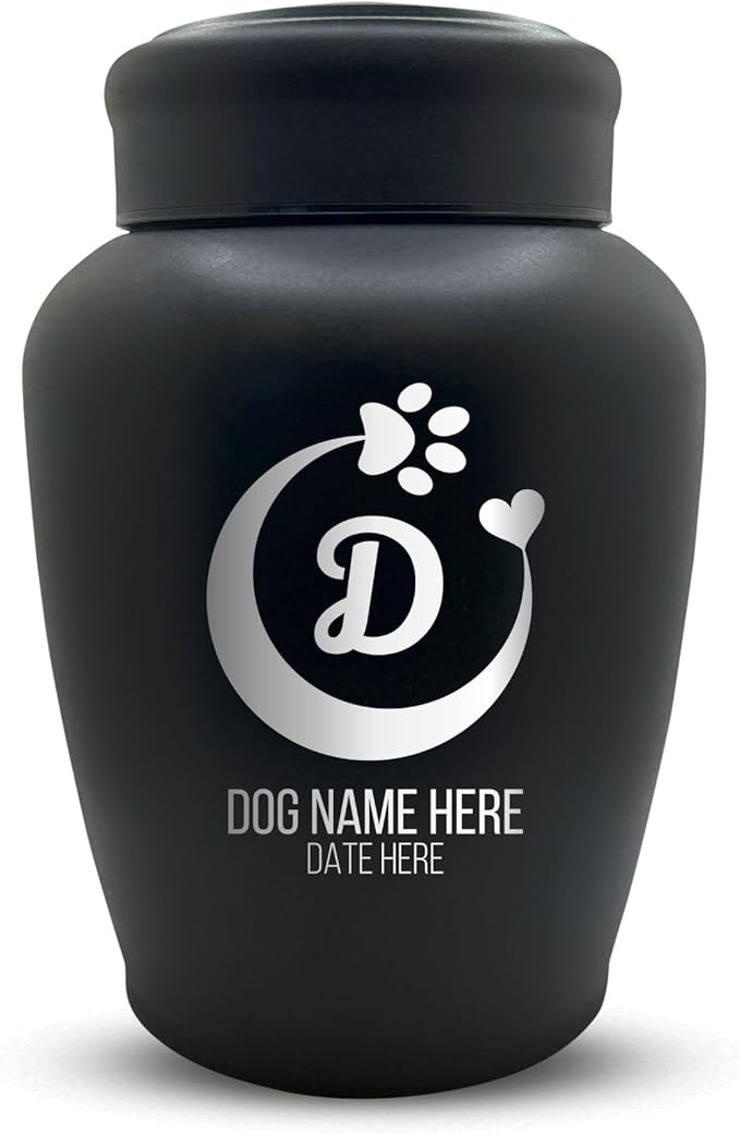 Personalized Custom Dog Urn Engraved Dog Name and Date - Stainless Steel Large Cremation urns for Dogs Ashes with Airtight Closure | up to 150 lbs Capacity | Crescent Paw and Heart