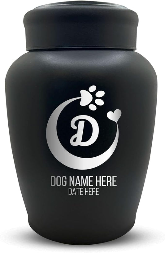Personalized Custom Dog Urn Engraved Dog Name and Date - Stainless Steel Large Cremation urns for Dogs Ashes with Airtight Closure | up to 150 lbs Capacity | Crescent Paw and Heart